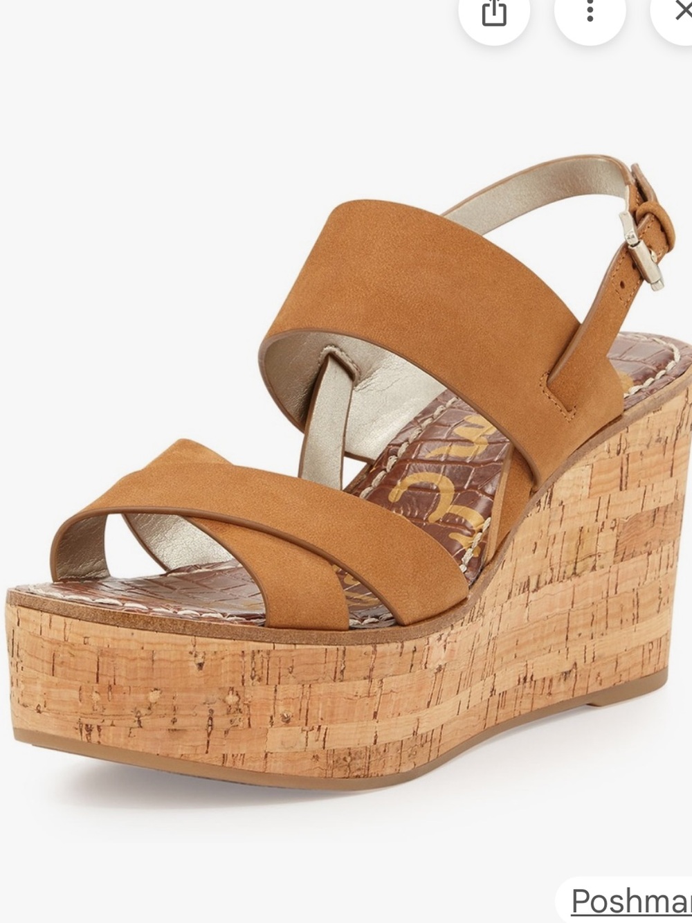 Sandal Sam Edelman Destiny Tan Leather Wedge Sandals Cork Platform 10 Boho